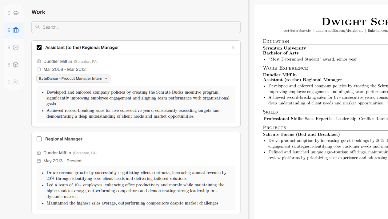 Screenshot showing a single organized list of experiences